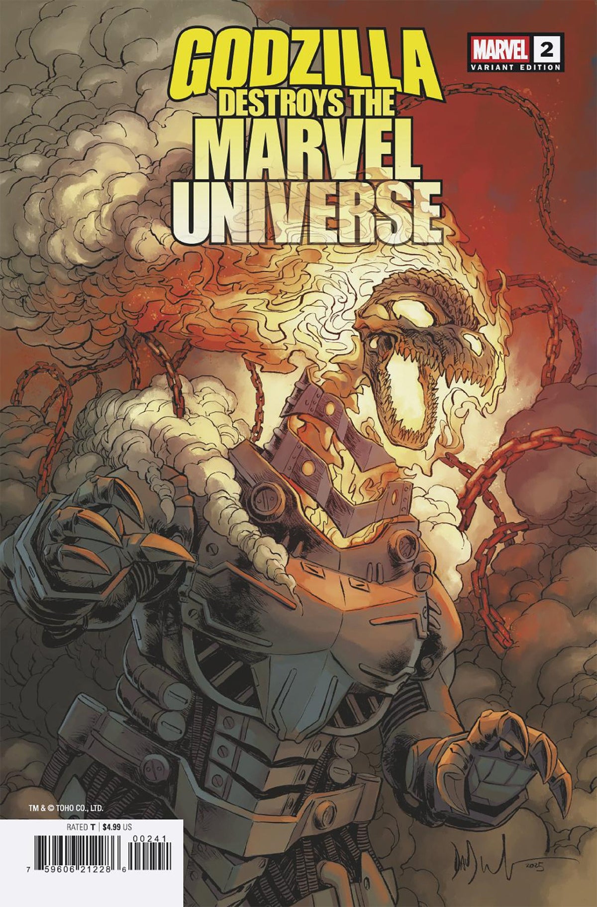 Godzilla Destroys The Marvel Universe #2 Dave Wachter Marvelized Mecha-Ghost Riderzilla Variant